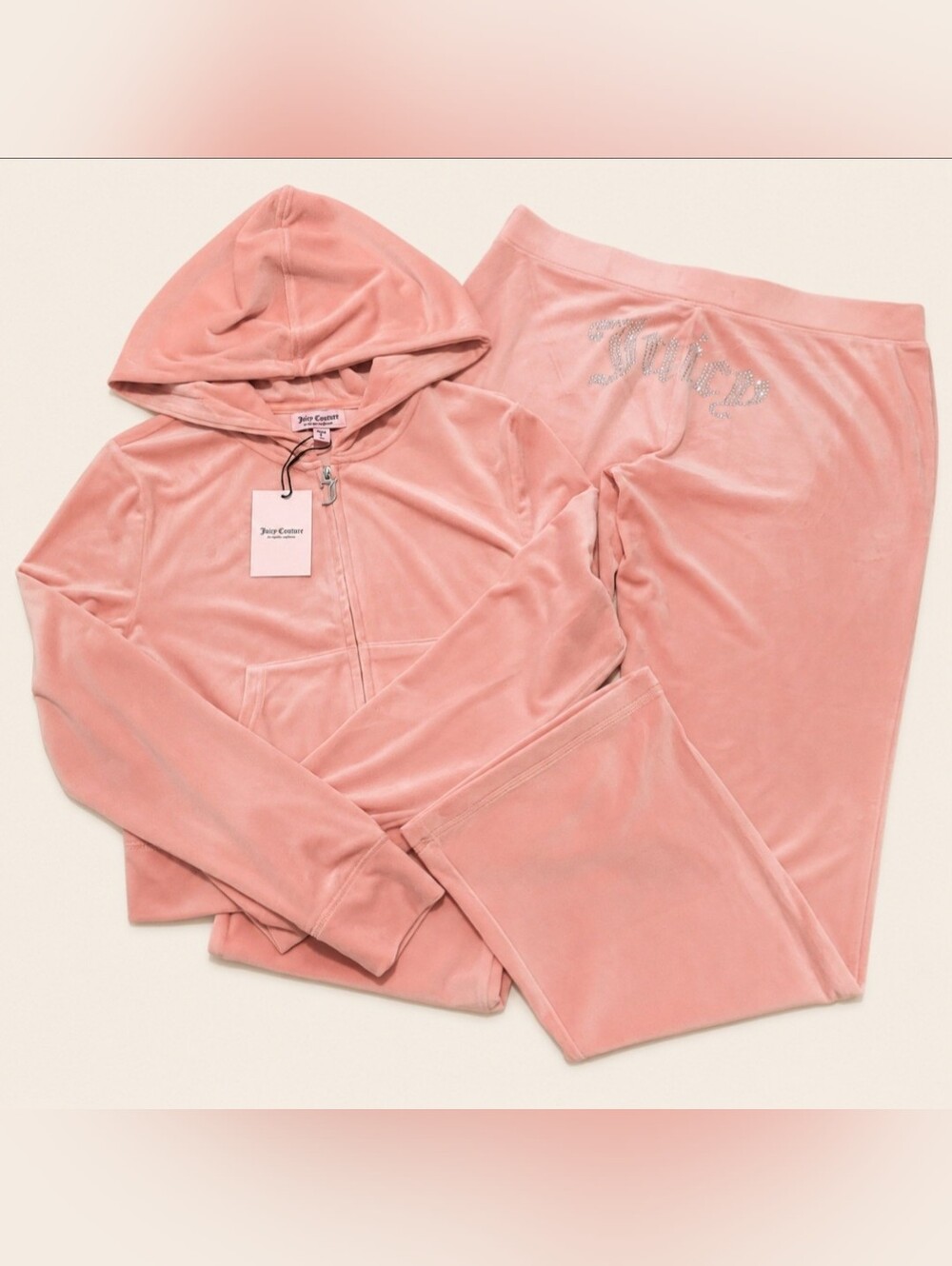 Juicy Couture Strawberry Ice Velour Zip Up Hoodie & Pants Set - L